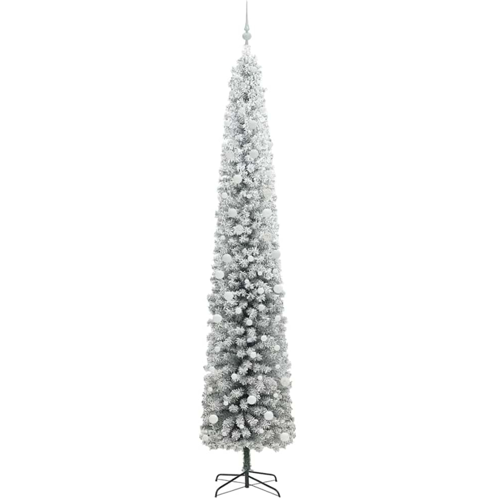vidaXL 300 LED Pre-Lit White Baubles Green Artificial Snow Flocked Christmas Tree 10ft Image 4