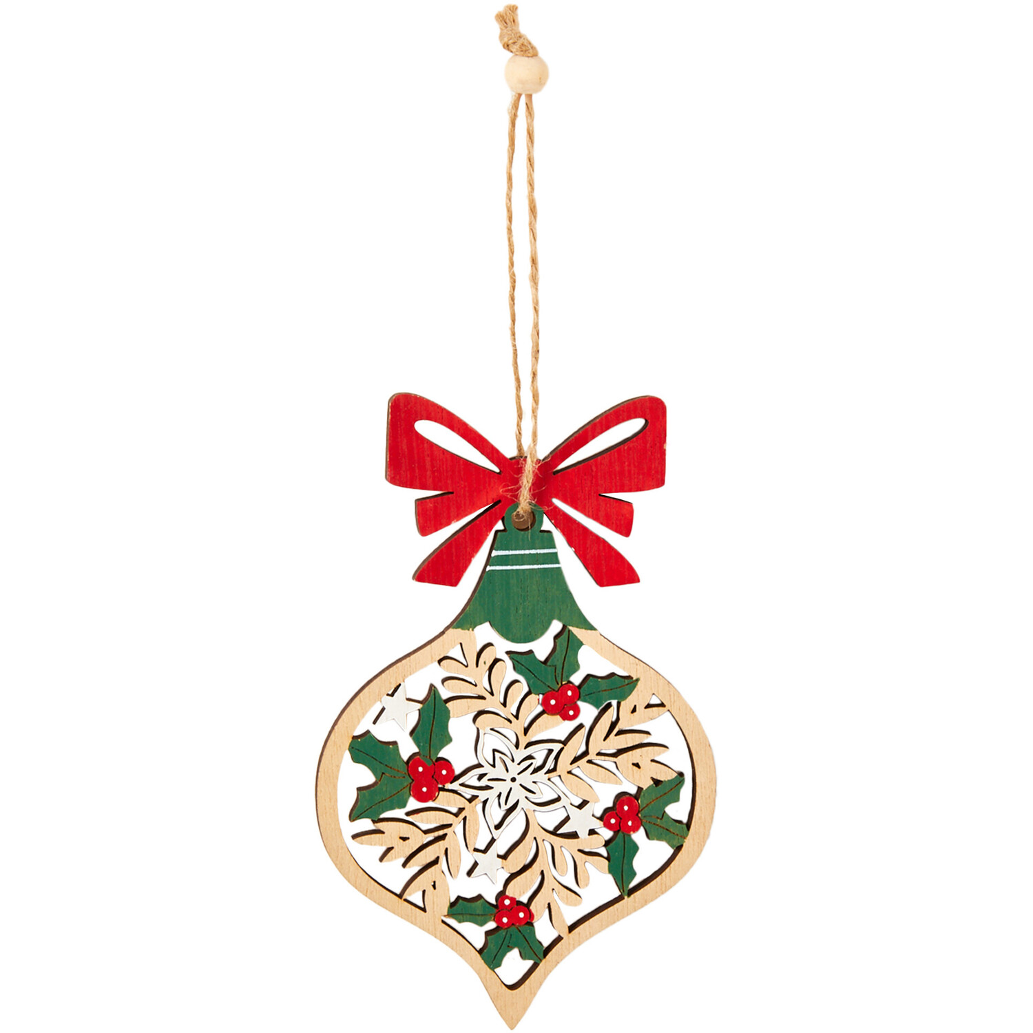 Wooden Bauble Bow Decoration Image 1