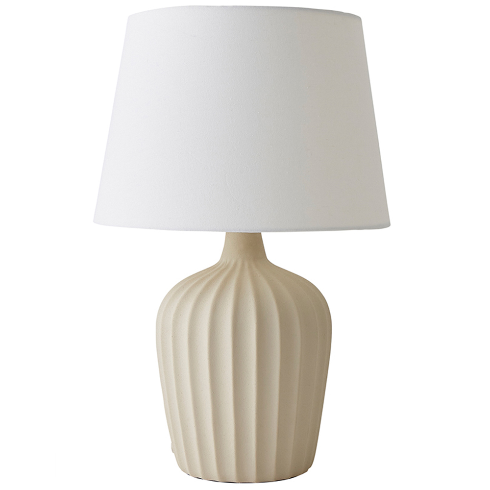 ValueLights Serena Natural Tapered Linen Lamp Shade Ribbed Ceramic Beige LED Table Lamp Image 1
