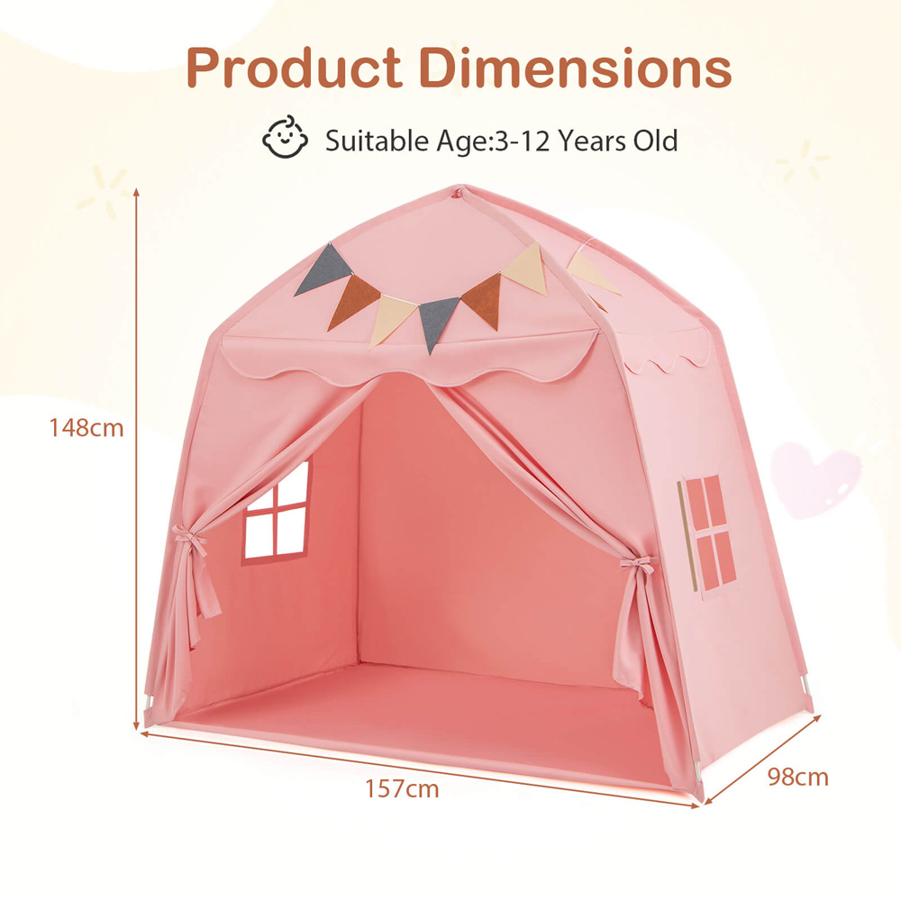 Costway 3 Person Extra Large Kids Play Tent with Lights Pink Image 9