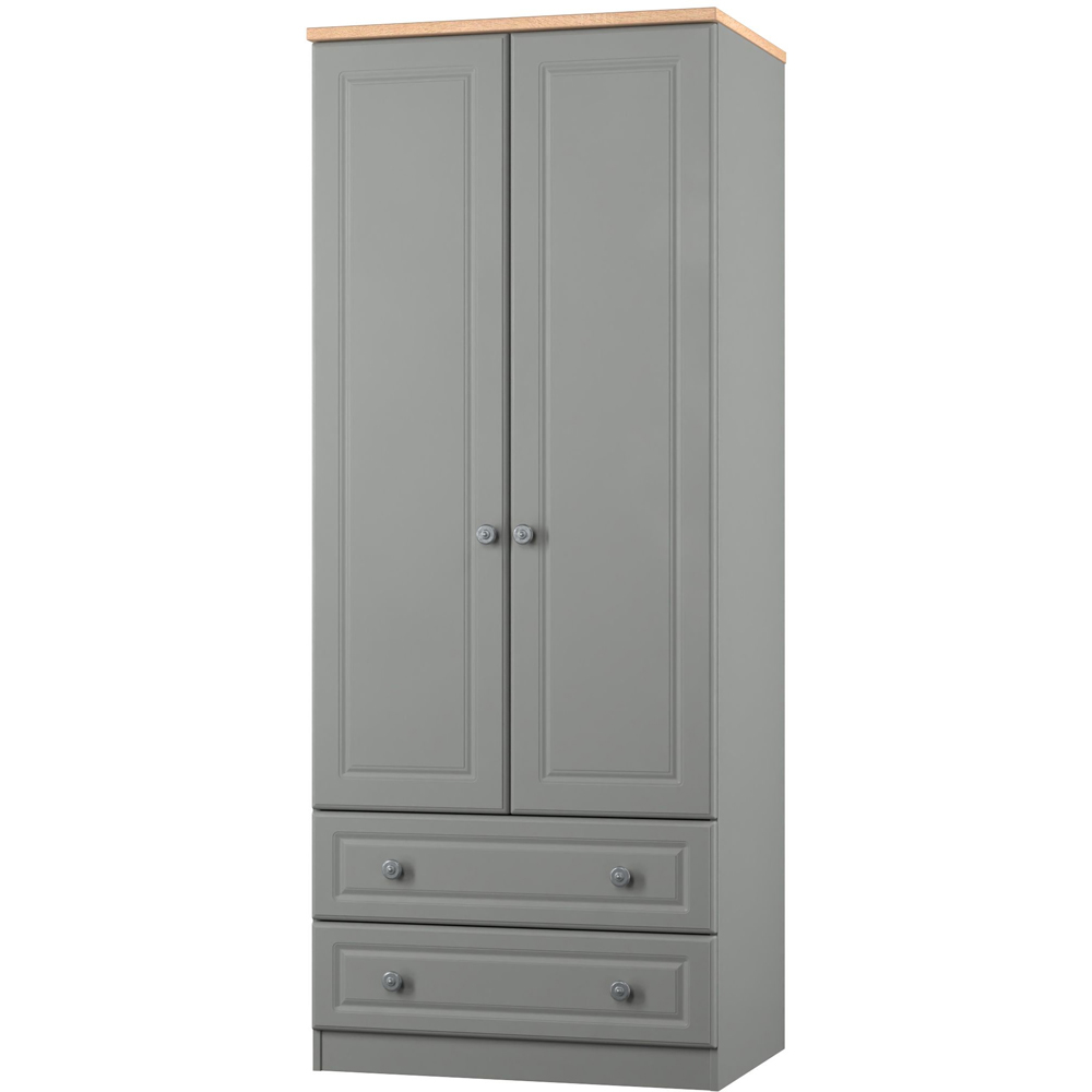 Crowndale Norfolk 2 Door 2 Drawer Dusk Grey and Bardolino Oak Wardrobe Ready Assembled Image 3