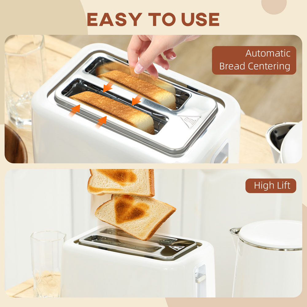 HOMCOM 800-211V70CW White 1.5L Fast Boil Electric Kettle 3000W and 2 Slice Toaster Set Image 4