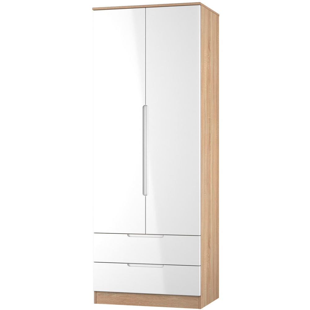 Crowndale Milan 2 Door 2 Drawer White Gloss and Bardolino Oak Tall Wardrobe Ready Assembled Image 4