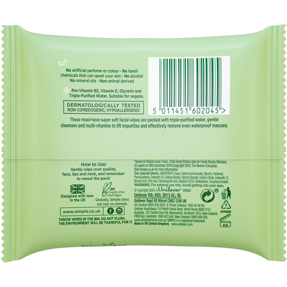 Simple Cleansing Facial Wipes 50 Pack Image 2