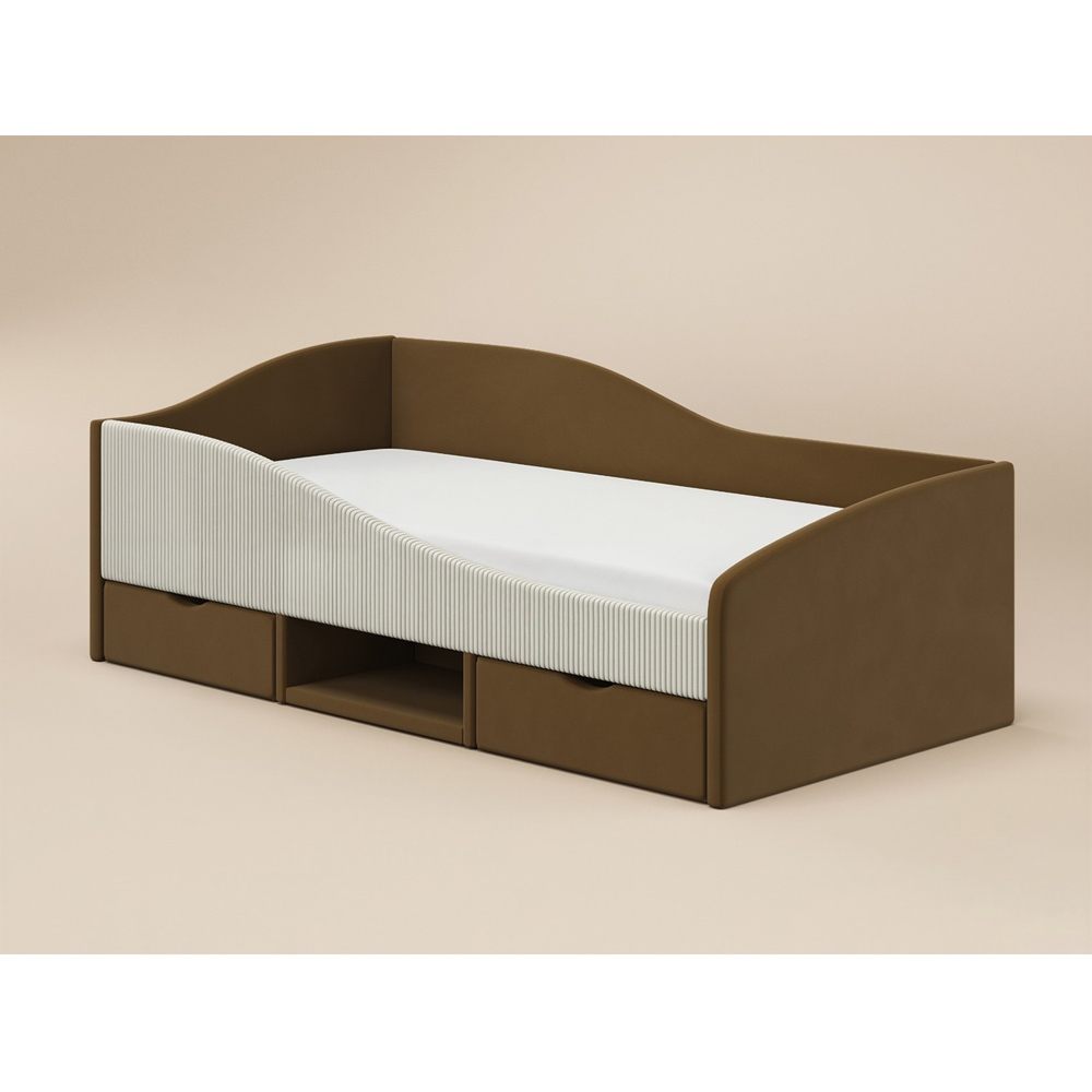 Flair Aubrey Brown Velvet Storage Low Sleeper Bed with Beige Cord Image 2