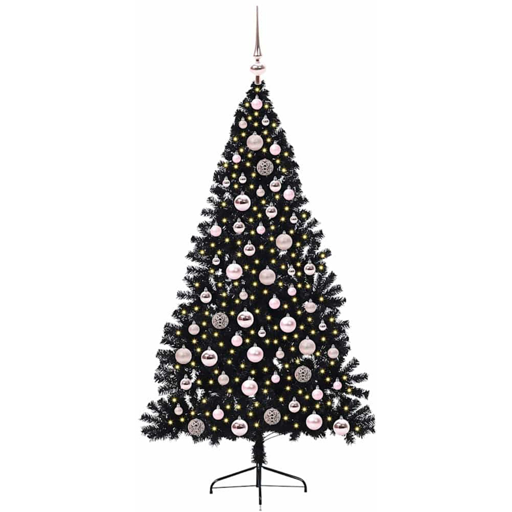 vidaXL Pre-Lit Pink Bauble Black Artificial Christmas Tree 6ft Image 1