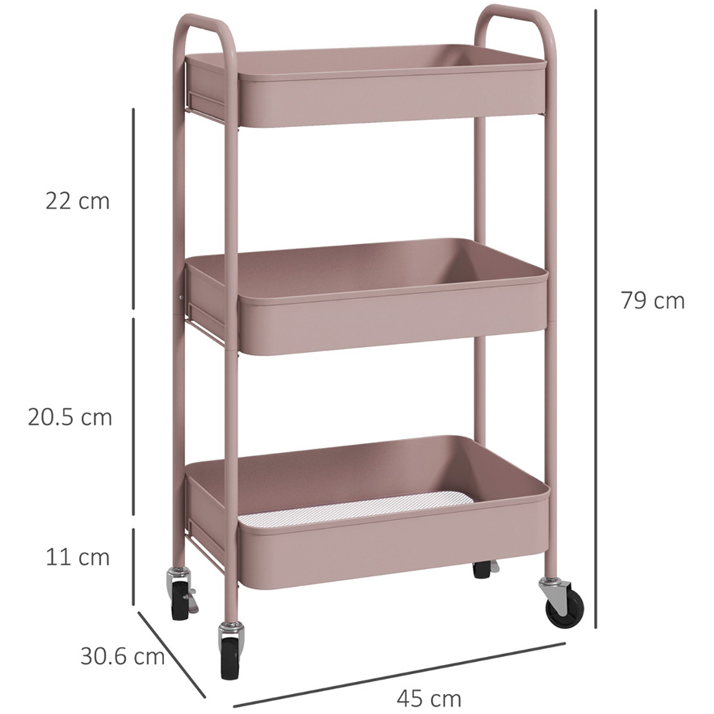 HOMCOM 3-TierPink Rolling Utility Cart Image 9