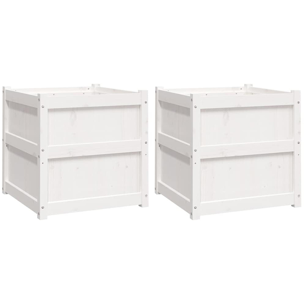 vidaXL White Solid Pine Wood Garden Planter 60 x 60 x 60cm 2 Pack Image 1