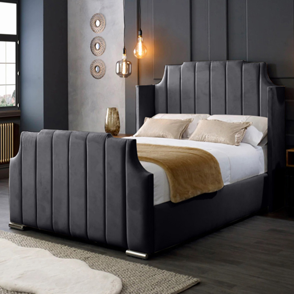 Eleganza Home Nelly King Size Steel Plush Velvet Bed Frame with Winged Headboard Image 1