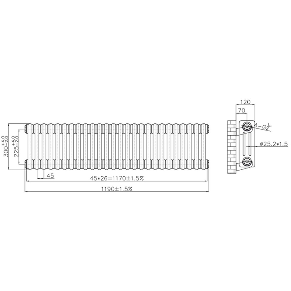 Go Bathrooms Clarence Raw Metal 3 Column Radiator 300 x 1190mm Image 3