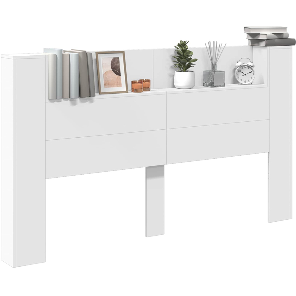 vidaXL Single Shelf White Headboard Cabinet with LED Light Image 3