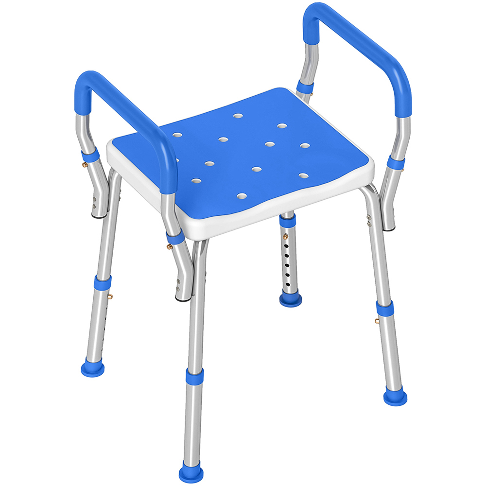 HOMCOM Dark Blue Aluminium Height Adjustable Bath Chair Image 1