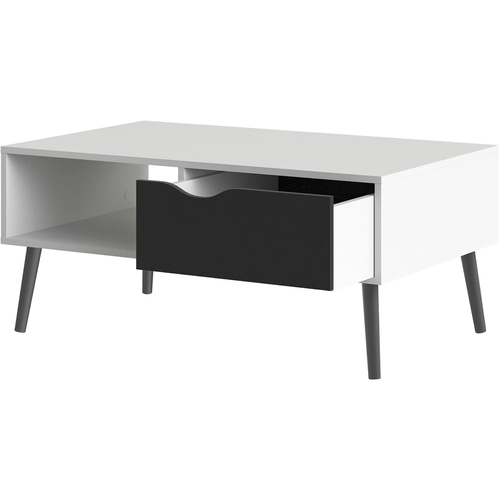 Florence Single Drawer Single Shelf White and Matt Black Coffee Table Image 6