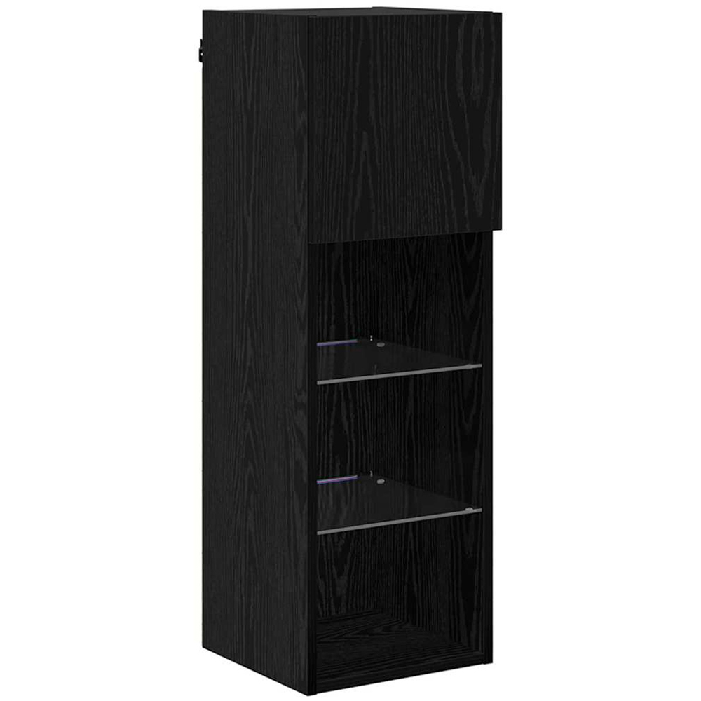 vidaXL Single Door 3 Shelf Black Oak Wall Mounted LED TV Unit Image 4