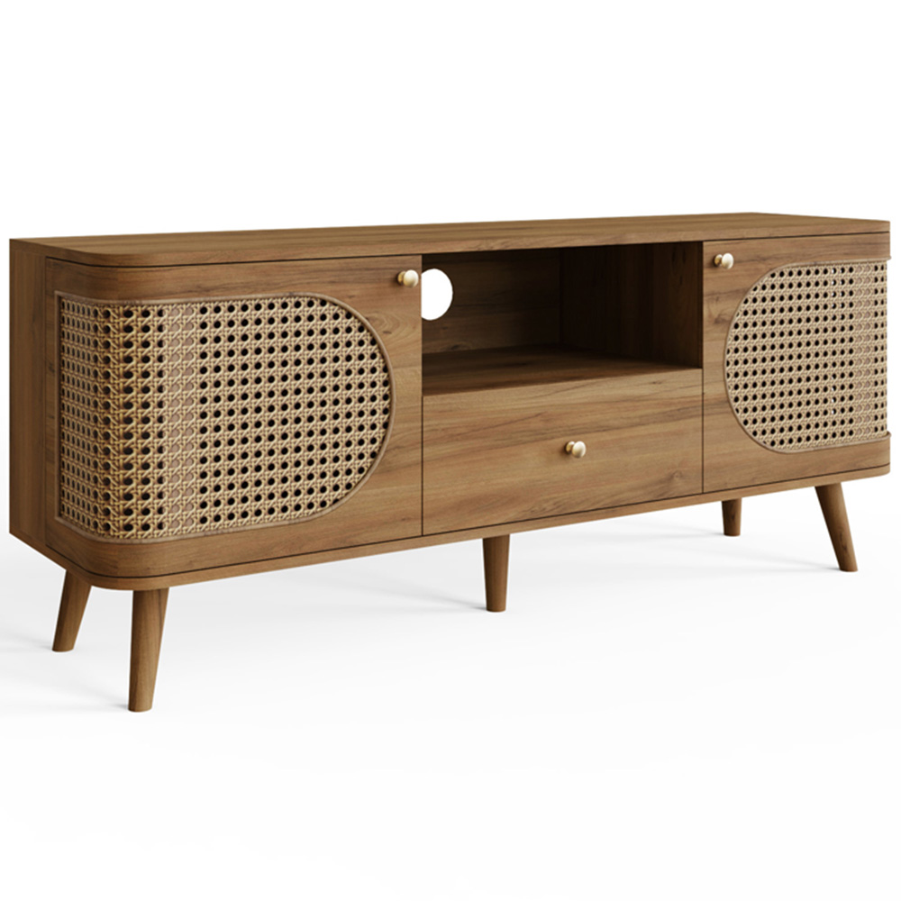 GFW Sorrel 2 Door Single Drawer Single Shelf Oak Rattan TV Unit Image 2