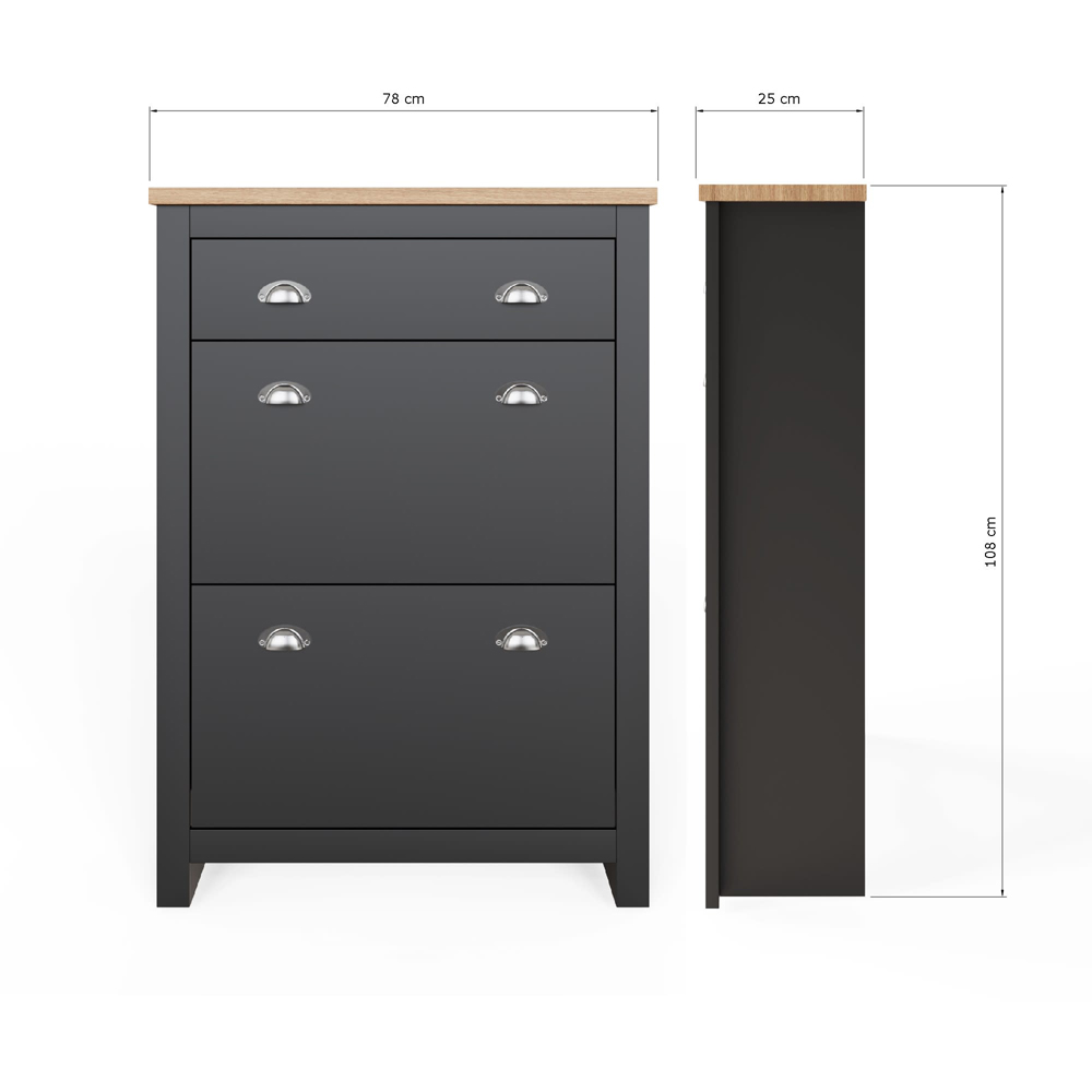 GFW Lancaster 2 Door 1 Drawer Black and Oak Shoe Cabinet Image 9