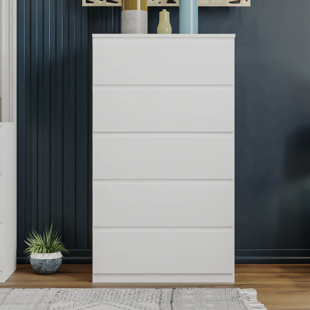Vida Designs Denver 5 Drawer White Chest of Drawers Image 6