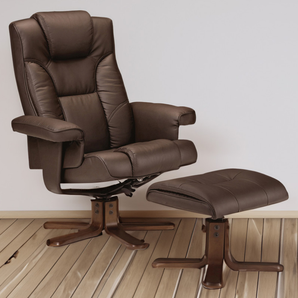 Julian Bowen Malmo Brown Swivel Recliner and Stool Image 1