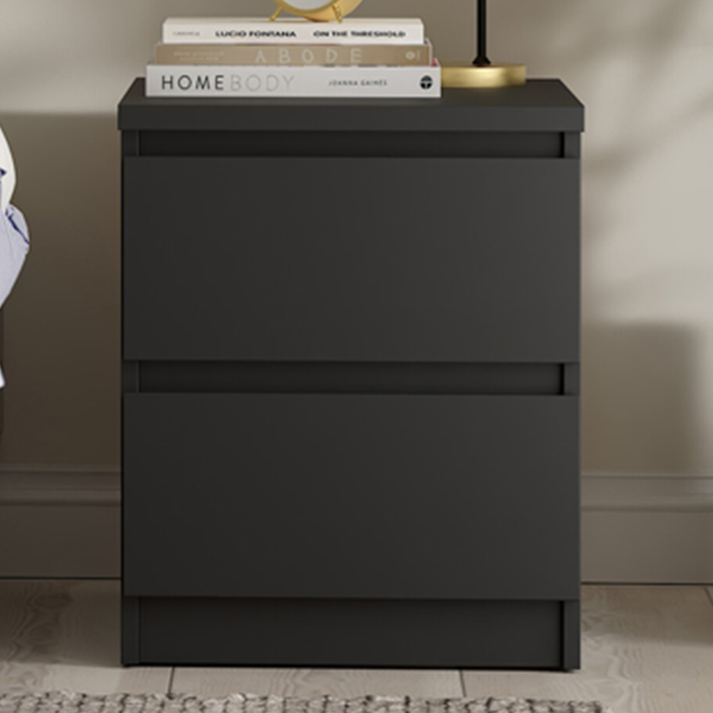 Florence Naia 2 Drawer Matt Black Bedside Table Image 1