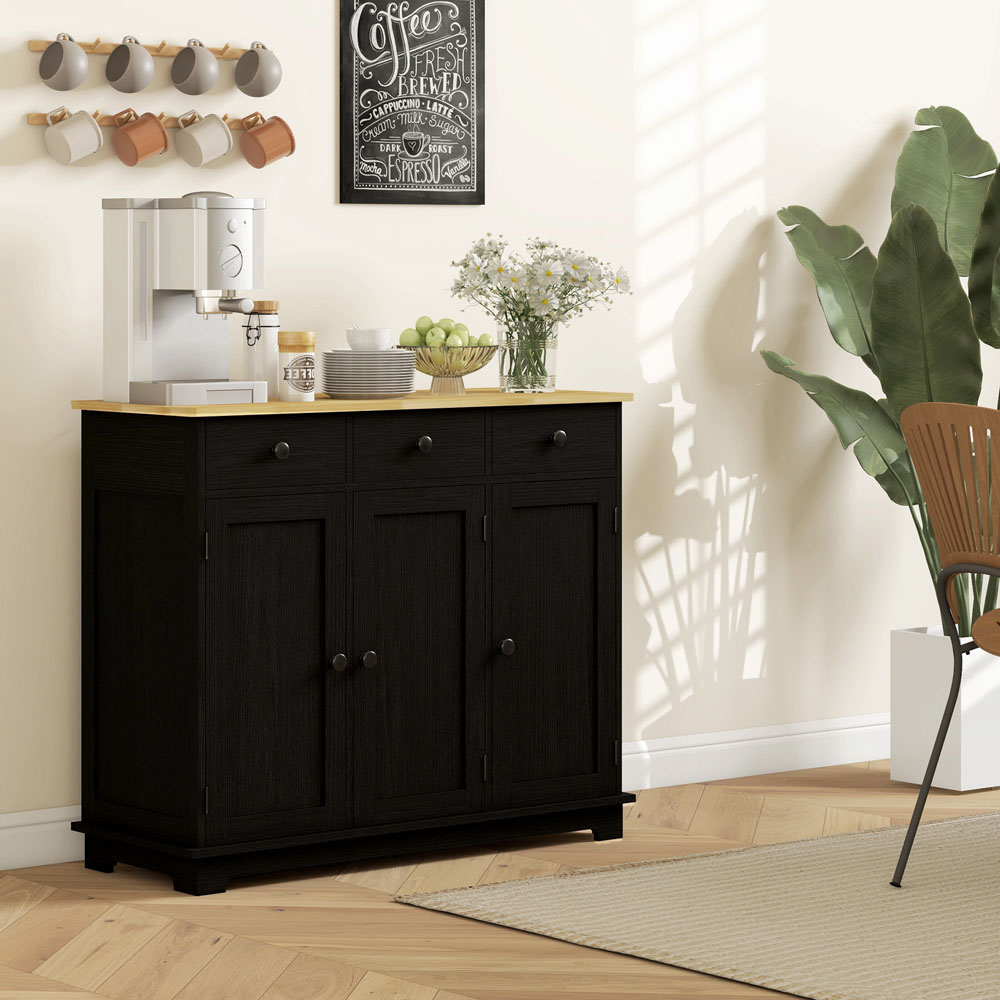 HOMCOM 3 Door 3 Drawer Black Sideboard Storage Cabinet Image 4