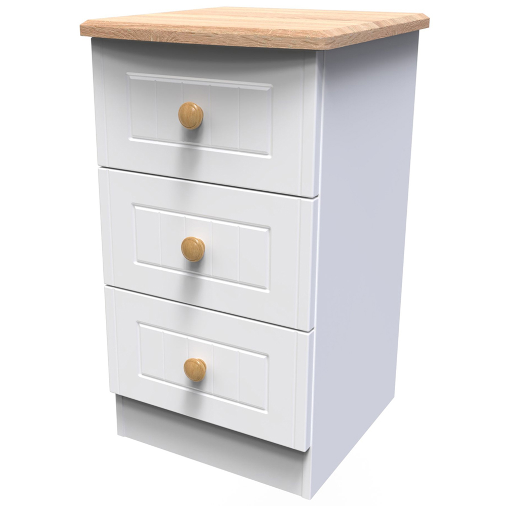 Crowndale Warwick 3 Drawer White Ash and Oak Bedside Cabinet Image 4