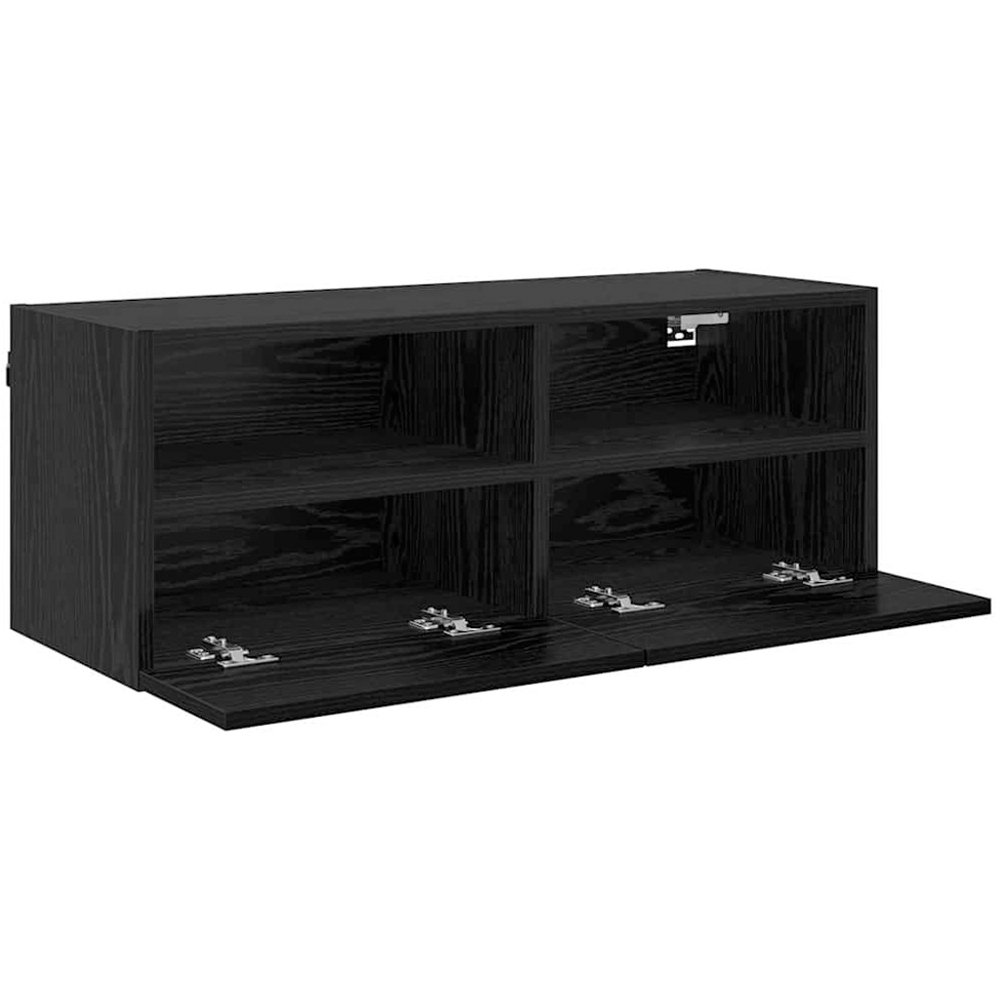 vidaXL 2 Door 2 Shelf Black Oak Wide Wall Mounted TV Unit Set of 2 Image 5