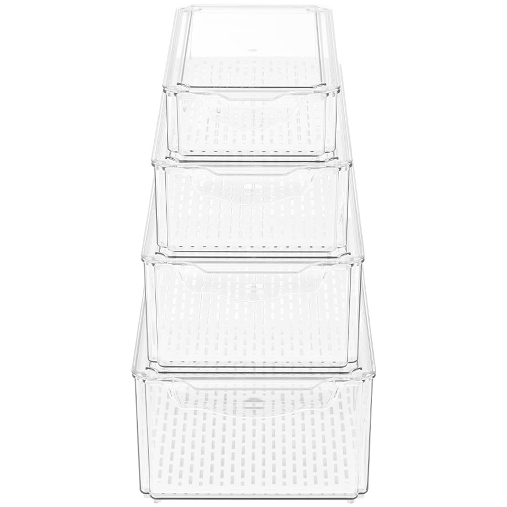 Living and Home Clear Stackable Fridge Organiser Storage Box Set with Draining Board 4 Pack Image 3