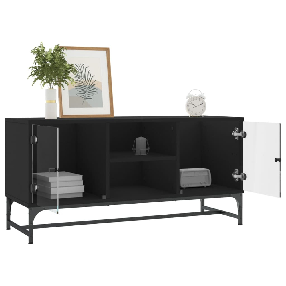 vidaXL 2 Glass Door 2 Shelf Black TV Cabinet Image 4