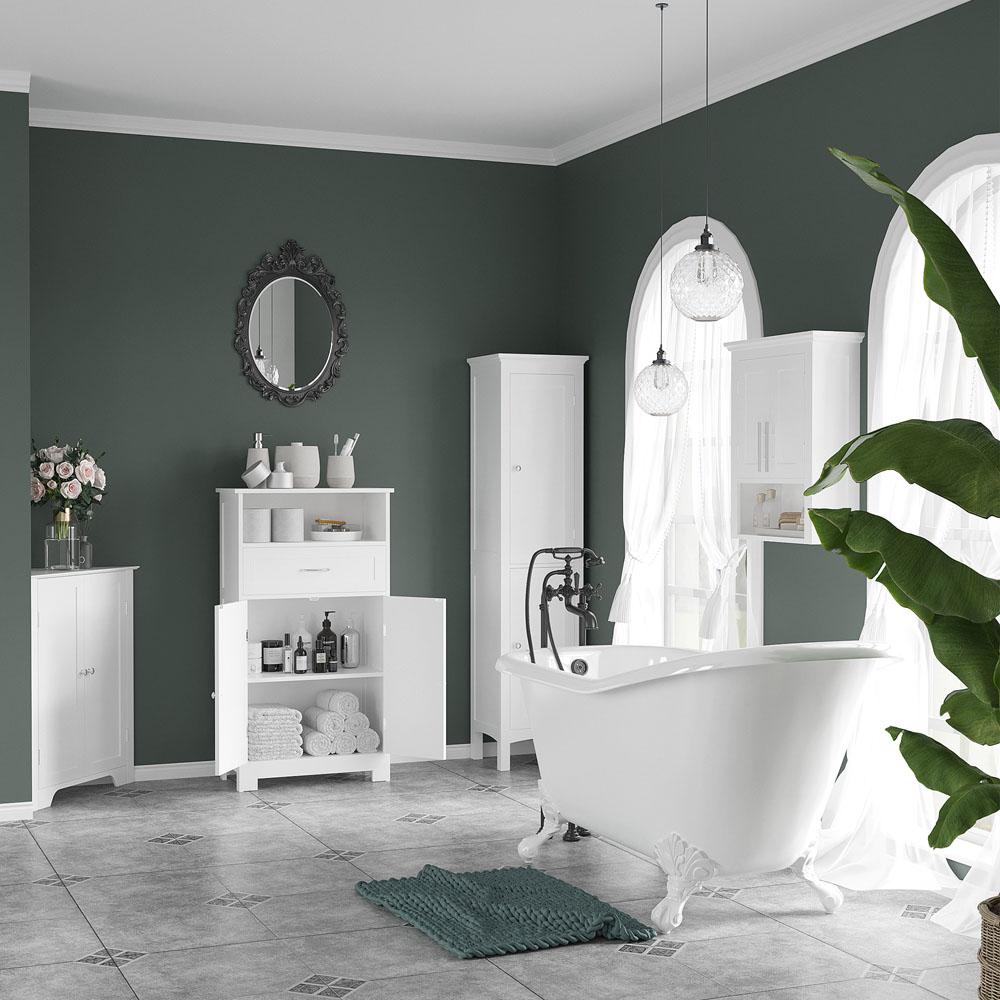 Kleankin 2 Door White Tall Bathroom Cabinet with Adjustable Shelves Image 4