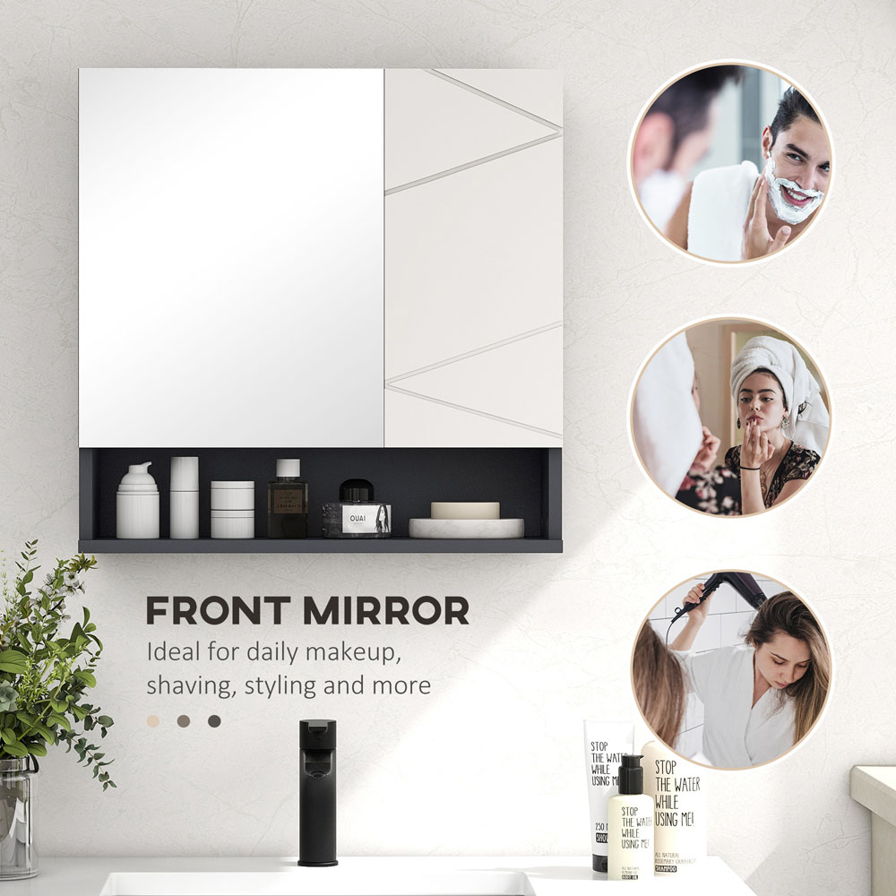 Portland Single Door Light Grey Bathroom Mirror Cabinet Image 7
