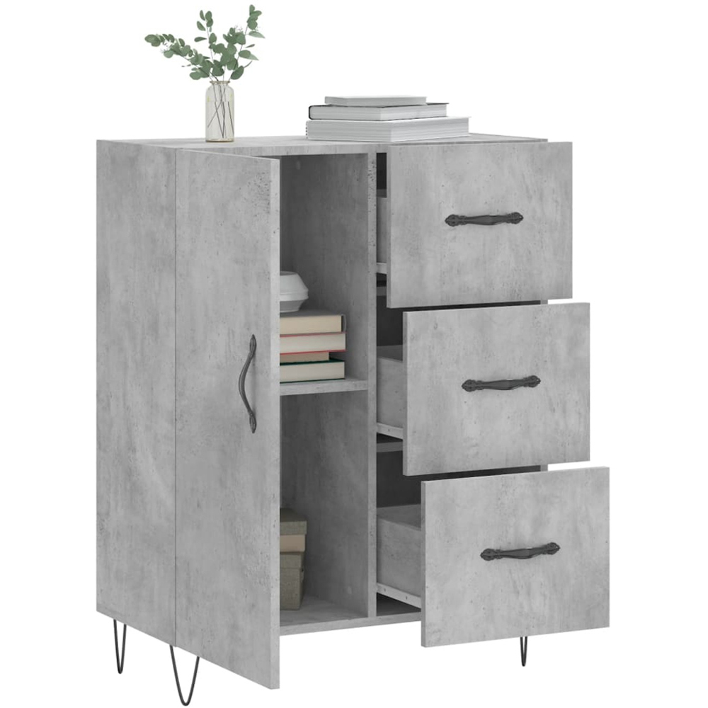 vidaXL Single Door 3 Drawer Concrete Grey Wooden Sideboard Image 4