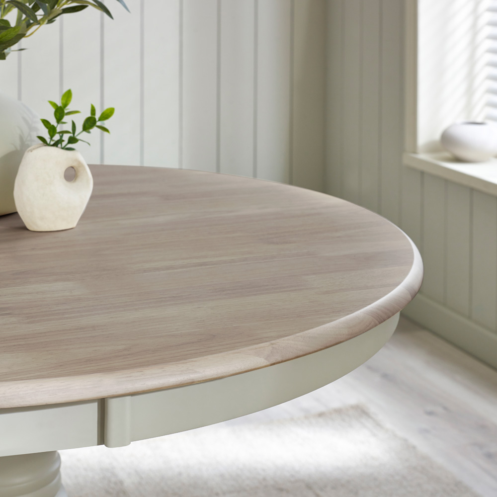 Furniturebox Bodmin 4 Seater Round Wooden Dining Table Whitewashed and Light Grey Image 2