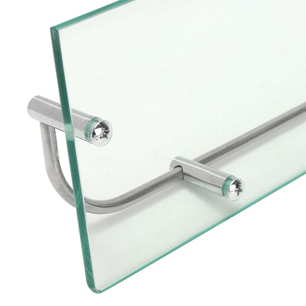 Living And Home WH0714 Silver Tempered Glass & Aluminium Wall Mounted Bathroom Shelf 50cm Image 4