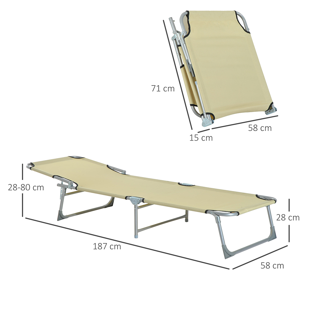 Outsunny Beige Folding Sun Lounger Image 6
