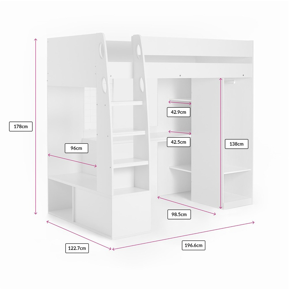 Flair Harry Single High Sleeper Bed with Desk Wardrobe and Storage Image 7