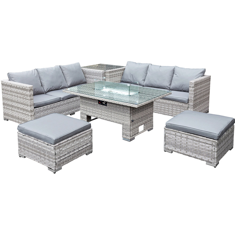Oseasons Malta 8 Seater Dove Grey Rattan Rising Firepit Corner Sofa Set with 2 Footstool Image 2