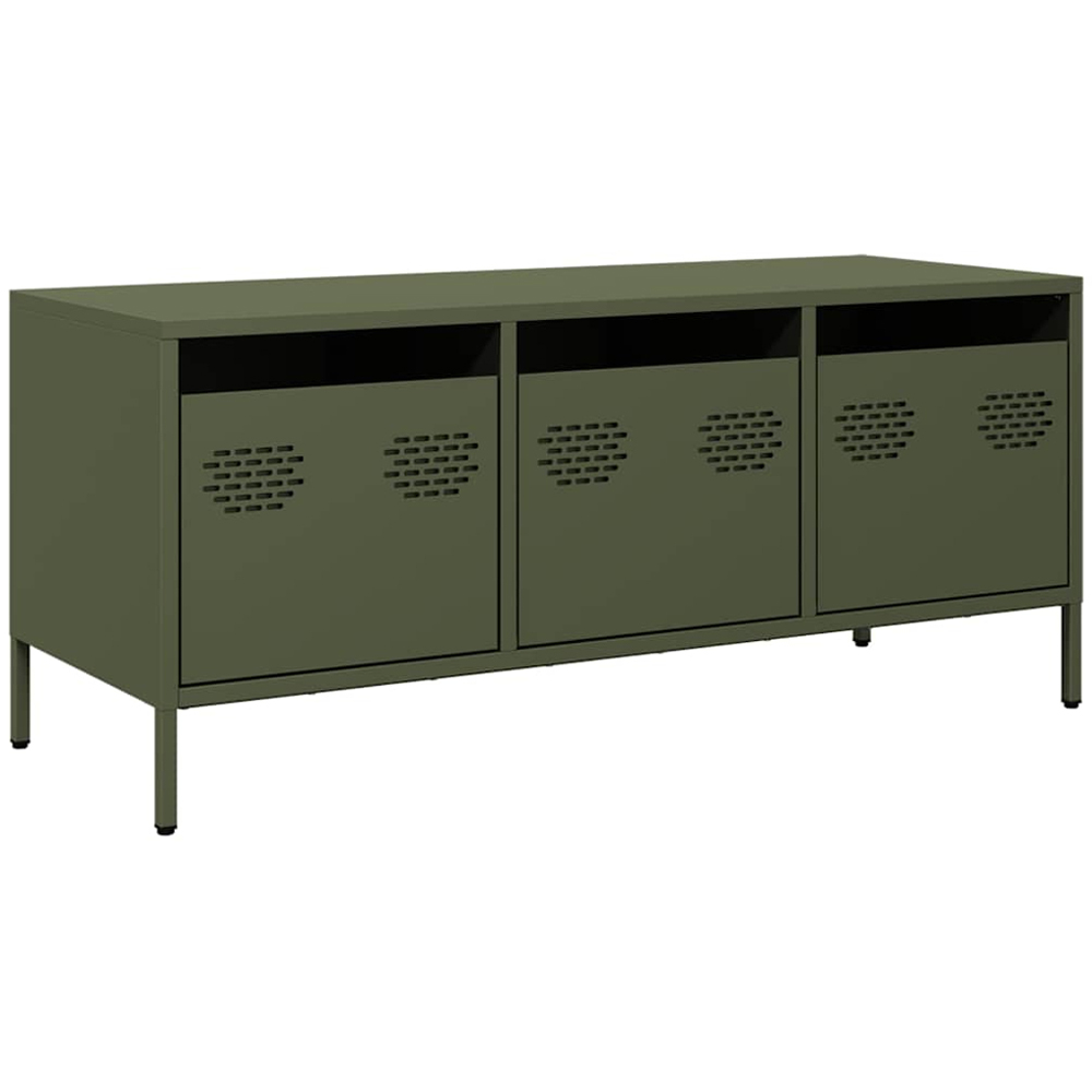 vidaXL 3 Drawer Olive Green Steel Industrial Style TV Cabinet Image 2