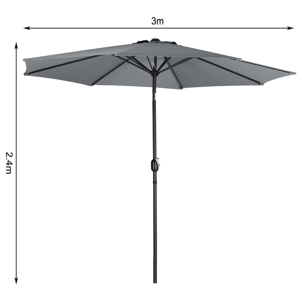 Living and Home Dark Grey Round Crank Tilt Parasol with Rattan Effect Base 3m Image 8