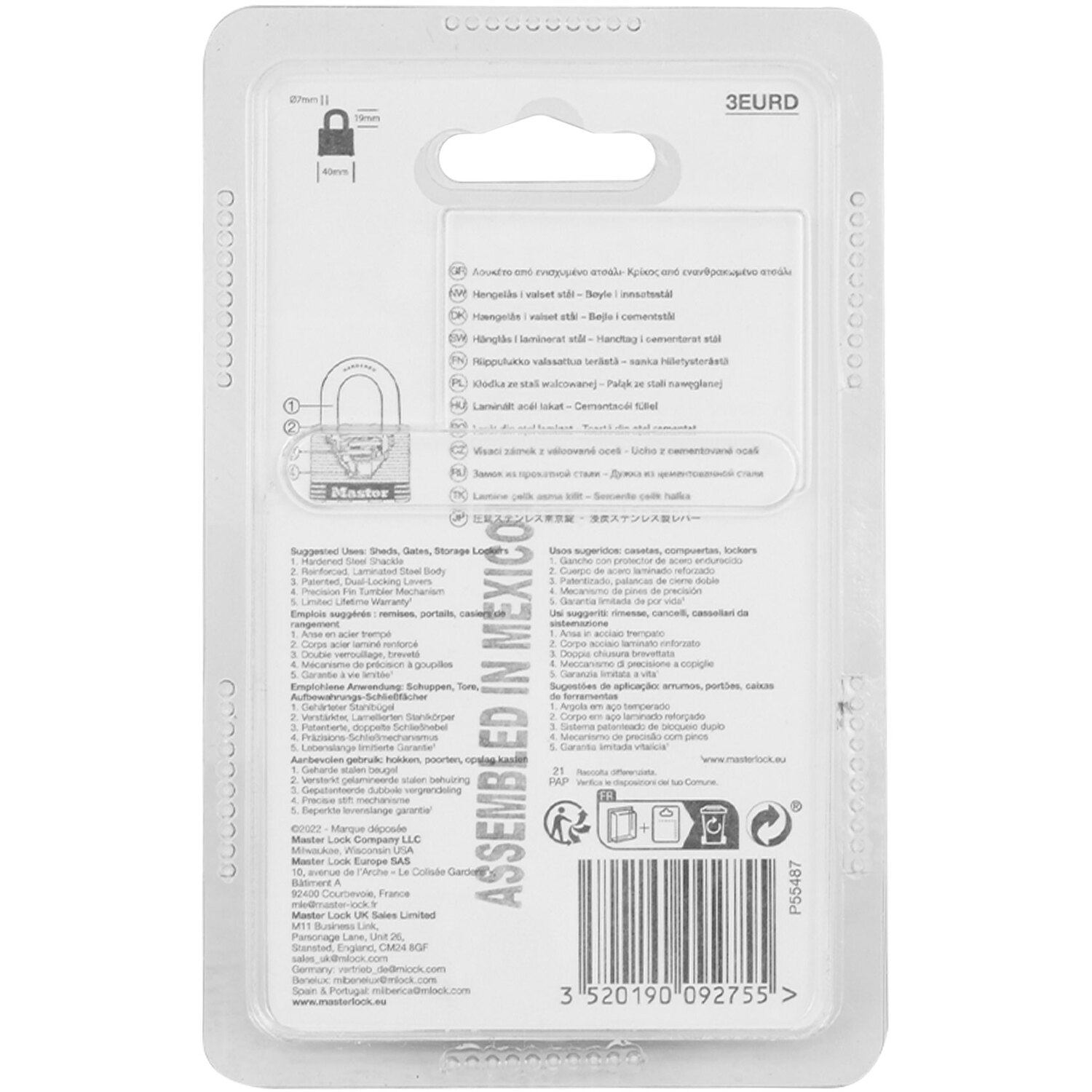 Master Lock Laminated Steel Padlock 40mm Image 2