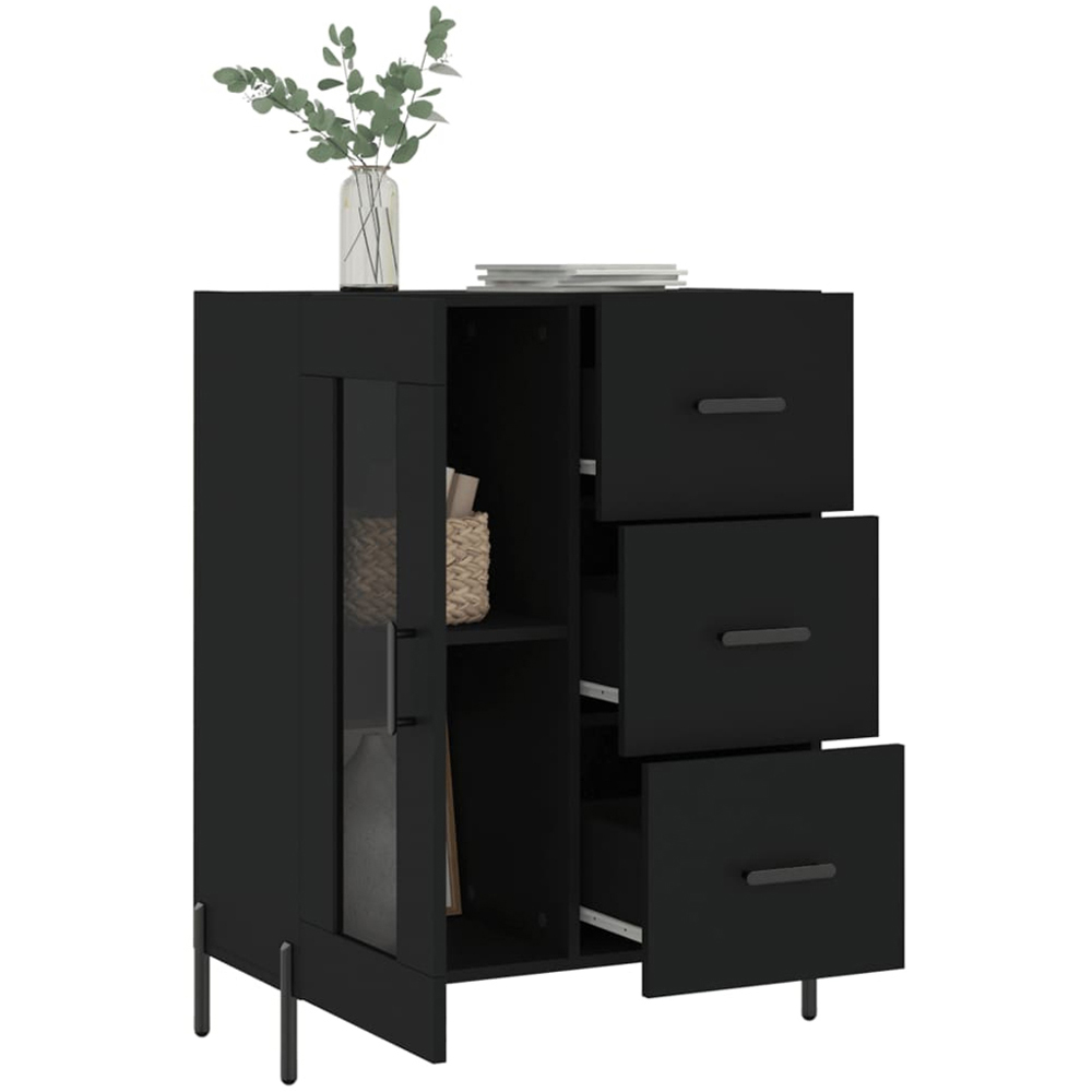 vidaXL Single Glass Door 3 Drawer 2 Shelf Black Wooden Sideboard Image 4