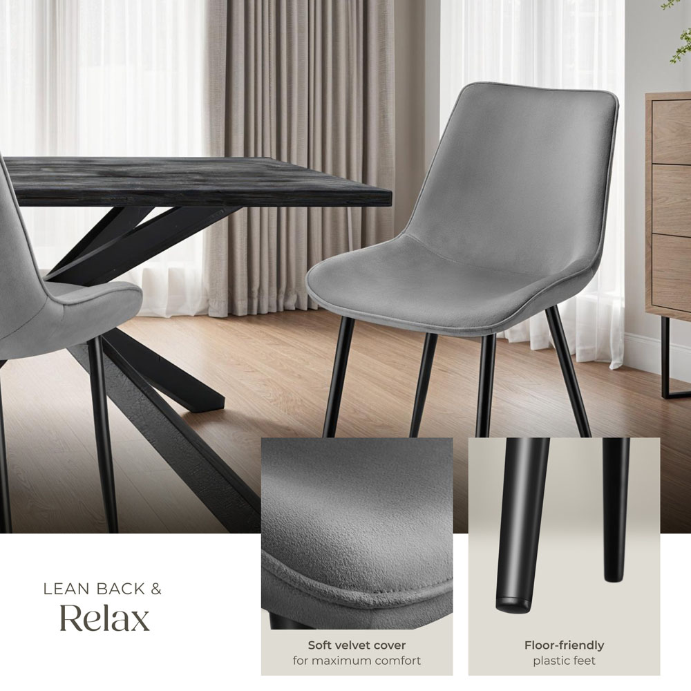 tectake Monroe Set of 4 Grey Velvet Padded Dining Chair Image 4