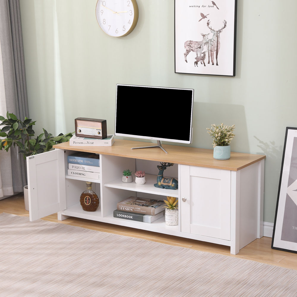 FurnitureHMD 2 Door 2 Shelf White and Oak Effect Wooden TV Unit Image 8