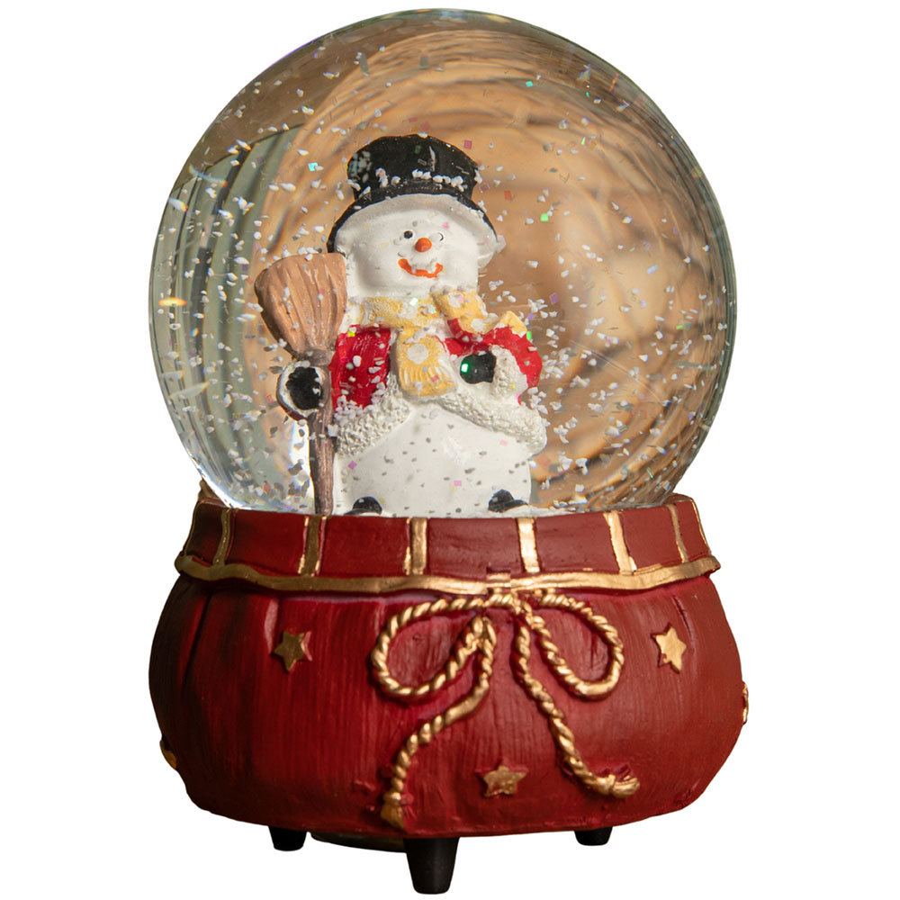 Samuel Alexander Red Musical Snow Sphere with Snowman Scene Christmas Decoration Image 1