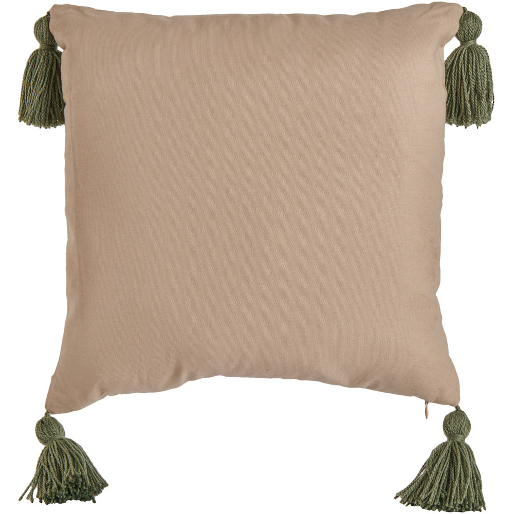 Wilko Natural Tufted Green Tassels Cushion 43 x 43cm Image 2