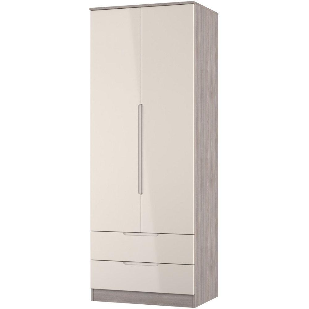 Crowndale Milan 2 Door 2 Drawer Kashmir Gloss and Grey Oak Tall Wardrobe Ready Assembled Image 2