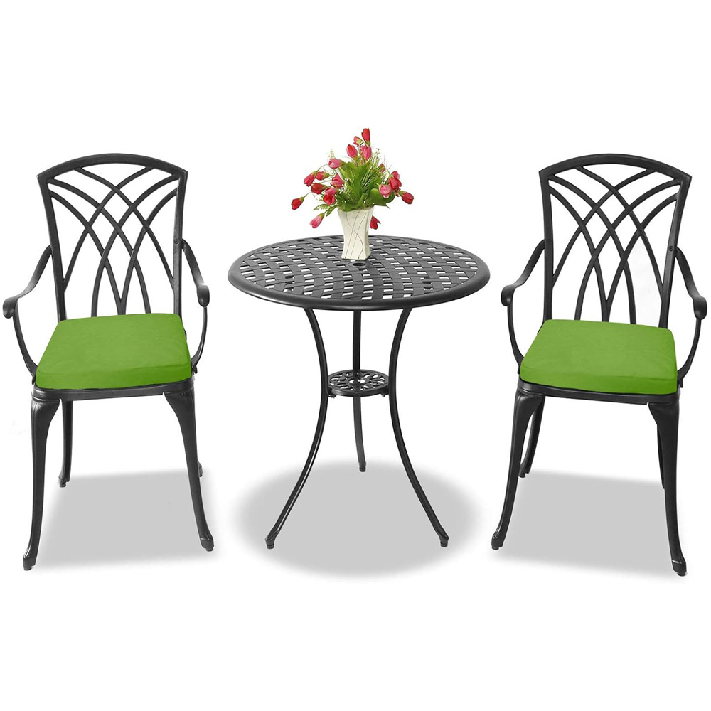 Centurion Oshowa 2 Seater Black and Green Cast Aluminium Garden Bistro Set with Cushions Image 2