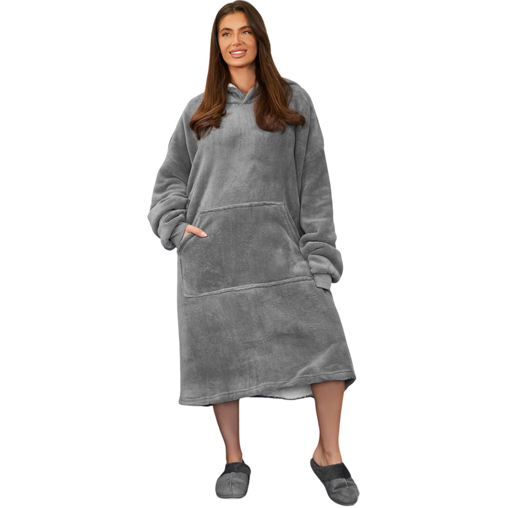 Sienna Charcoal Grey Sherpa Fleece Long Oversized Hoodie Blanket Image 1