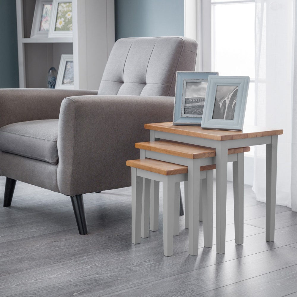 Julian Bowen Cleo Grey and Oak Nest of Tables Set of 3 Image 7