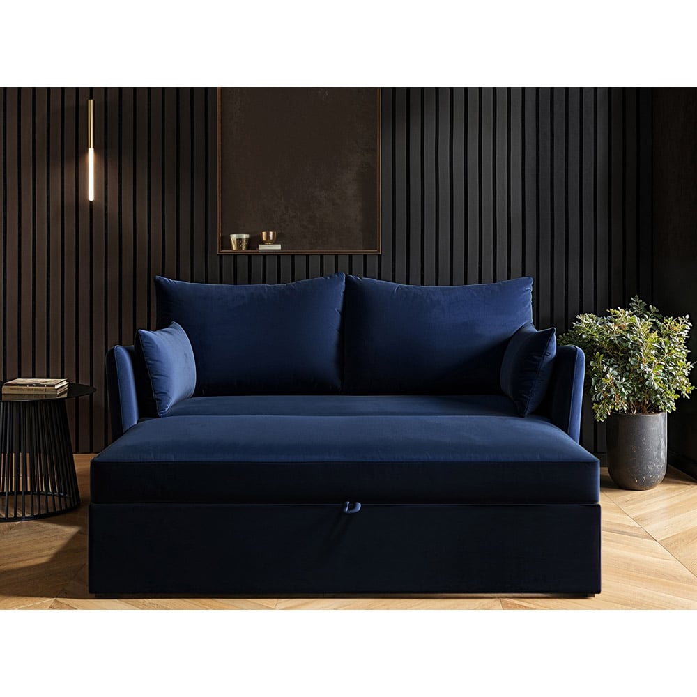 Solace+Co Skyler 2 Seater Navy Velvet Sofa Bed Image 5