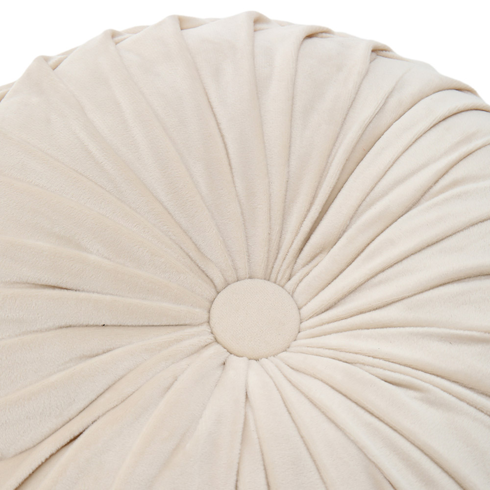 Living and Home Beige Round Pleated Pumpkin Velvet Cushion 45cm Image 5